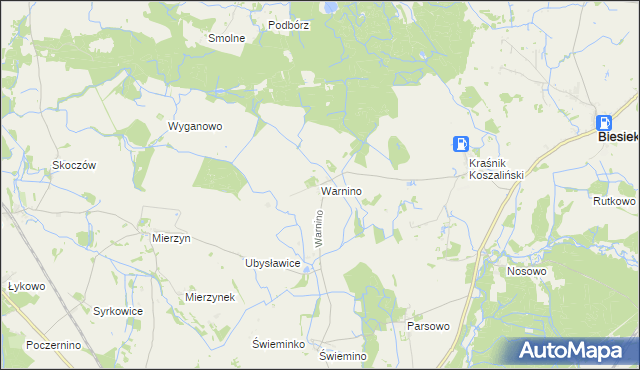 mapa Warnino gmina Biesiekierz, Warnino gmina Biesiekierz na mapie Targeo