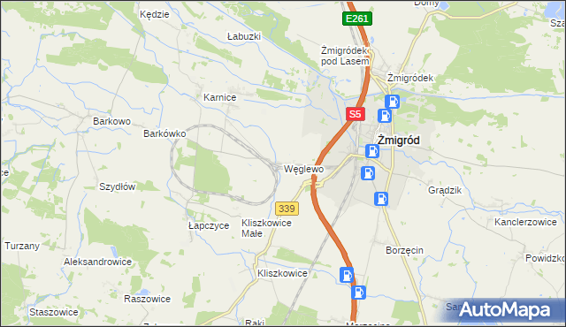mapa Węglewo gmina Żmigród, Węglewo gmina Żmigród na mapie Targeo