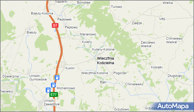 mapa Wieczfnia Kościelna, Wieczfnia Kościelna na mapie Targeo