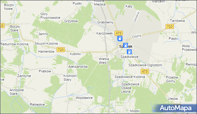 mapa Wielka Wieś gmina Szadek, Wielka Wieś gmina Szadek na mapie Targeo