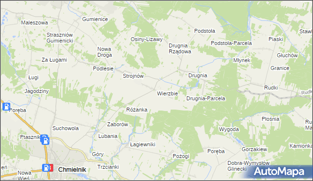 mapa Wierzbie gmina Pierzchnica, Wierzbie gmina Pierzchnica na mapie Targeo