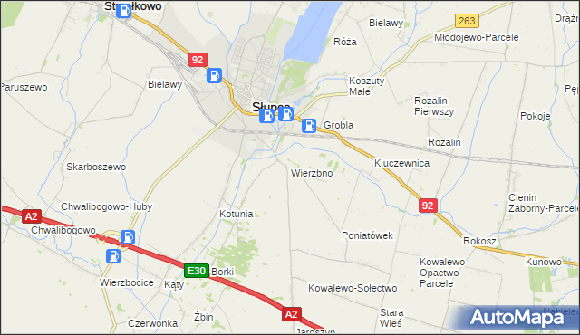 mapa Wierzbno gmina Słupca, Wierzbno gmina Słupca na mapie Targeo