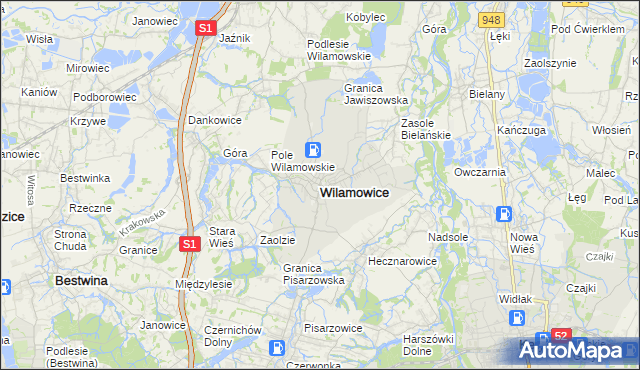 mapa Wilamowice powiat bielski, Wilamowice powiat bielski na mapie Targeo