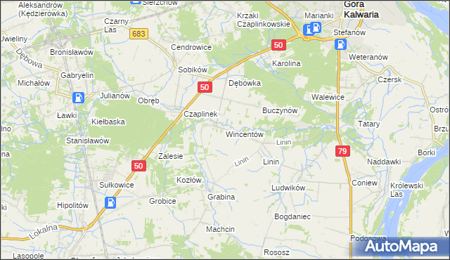 mapa Wincentów gmina Góra Kalwaria, Wincentów gmina Góra Kalwaria na mapie Targeo
