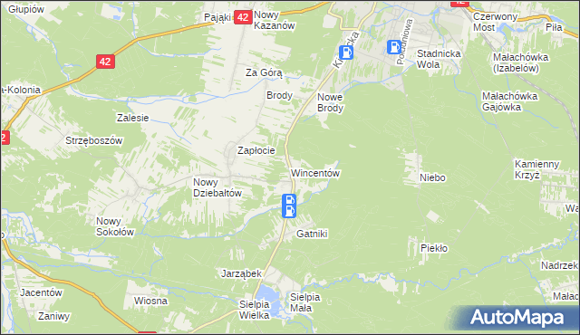 mapa Wincentów gmina Końskie, Wincentów gmina Końskie na mapie Targeo