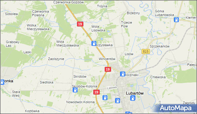 mapa Wincentów gmina Lubartów, Wincentów gmina Lubartów na mapie Targeo