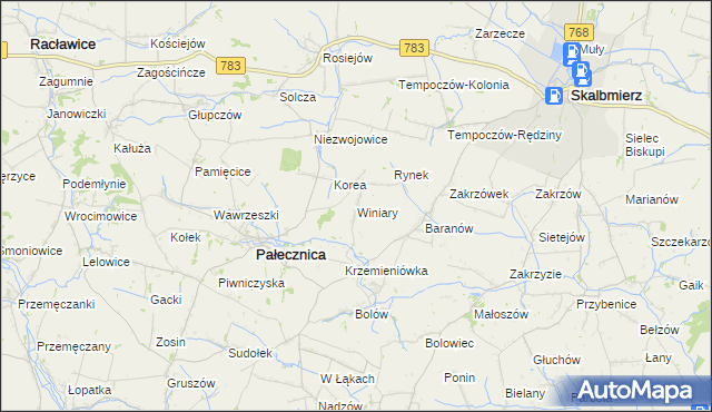 mapa Winiary gmina Pałecznica, Winiary gmina Pałecznica na mapie Targeo