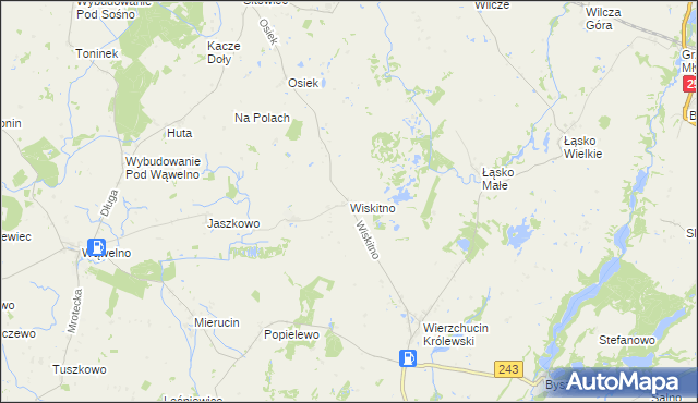 mapa Wiskitno gmina Koronowo, Wiskitno gmina Koronowo na mapie Targeo
