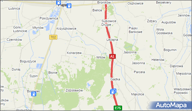 mapa Witów gmina Piątek, Witów gmina Piątek na mapie Targeo