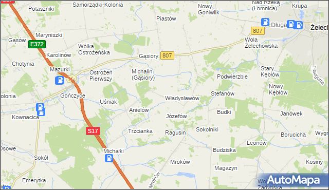 mapa Władysławów gmina Żelechów, Władysławów gmina Żelechów na mapie Targeo