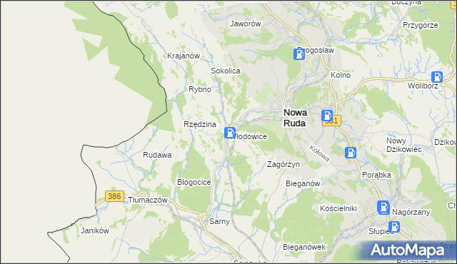 mapa Włodowice gmina Nowa Ruda, Włodowice gmina Nowa Ruda na mapie Targeo