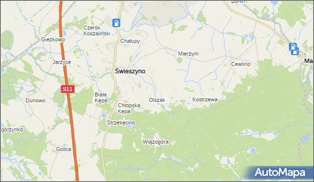 mapa Włoki gmina Świeszyno, Włoki gmina Świeszyno na mapie Targeo