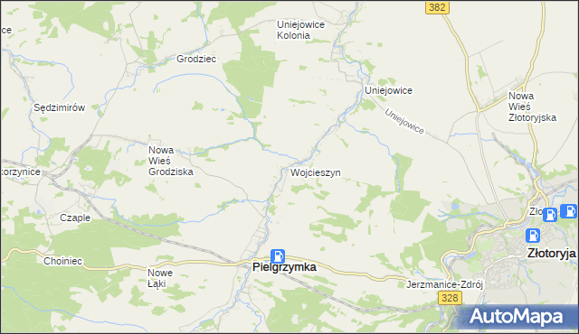 mapa Wojcieszyn gmina Pielgrzymka, Wojcieszyn gmina Pielgrzymka na mapie Targeo