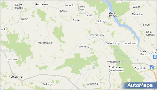 mapa Wojnasy gmina Wieliczki, Wojnasy gmina Wieliczki na mapie Targeo