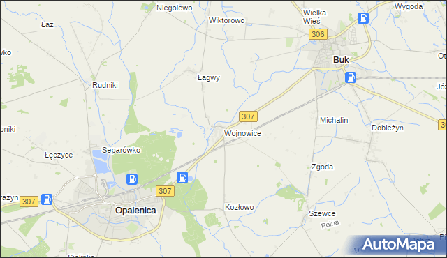 mapa Wojnowice gmina Opalenica, Wojnowice gmina Opalenica na mapie Targeo