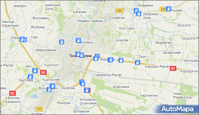 mapa Wojtówka gmina Sochaczew, Wojtówka gmina Sochaczew na mapie Targeo