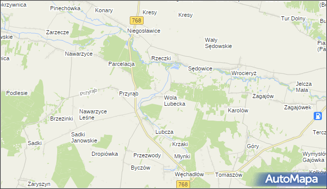 mapa Wola Lubecka gmina Wodzisław, Wola Lubecka gmina Wodzisław na mapie Targeo