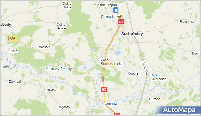 mapa Wola Suchożebrska, Wola Suchożebrska na mapie Targeo