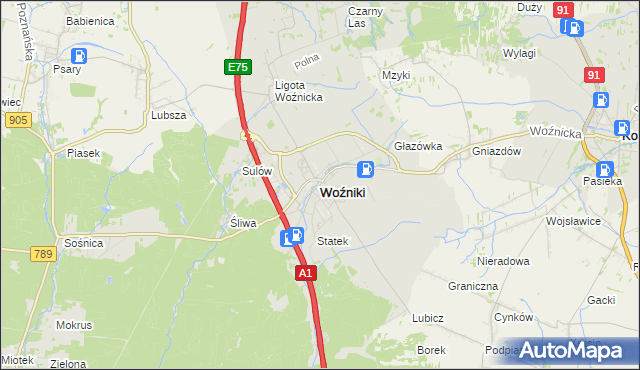 mapa Woźniki powiat lubliniecki, Woźniki powiat lubliniecki na mapie Targeo