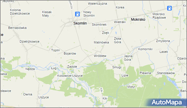 mapa Wróblew gmina Skomlin, Wróblew gmina Skomlin na mapie Targeo