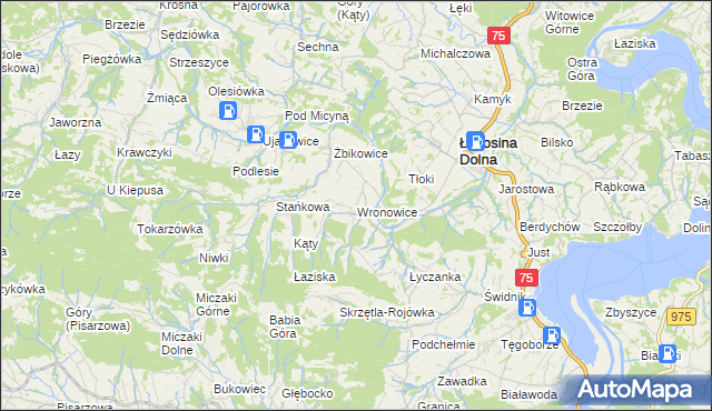 mapa Wronowice gmina Łososina Dolna, Wronowice gmina Łososina Dolna na mapie Targeo