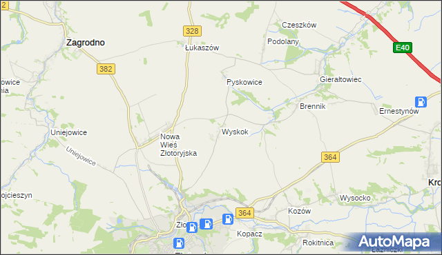 mapa Wyskok gmina Złotoryja, Wyskok gmina Złotoryja na mapie Targeo