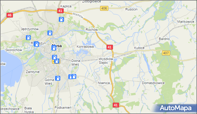 mapa Wyszków Śląski, Wyszków Śląski na mapie Targeo