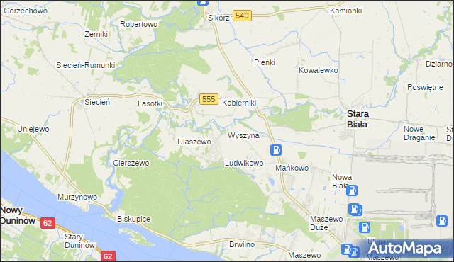 mapa Wyszyna gmina Stara Biała, Wyszyna gmina Stara Biała na mapie Targeo