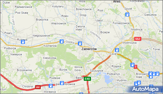 mapa Zabierzów powiat krakowski, Zabierzów powiat krakowski na mapie Targeo