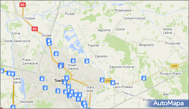 mapa Żabokliki gmina Siedlce, Żabokliki gmina Siedlce na mapie Targeo