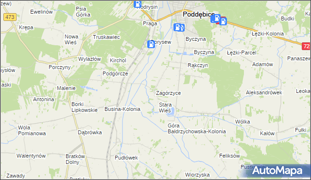 mapa Zagórzyce gmina Poddębice, Zagórzyce gmina Poddębice na mapie Targeo