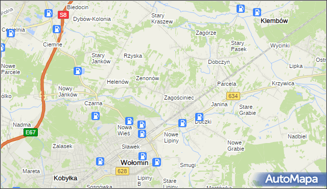 mapa Zagościniec gmina Wołomin, Zagościniec gmina Wołomin na mapie Targeo