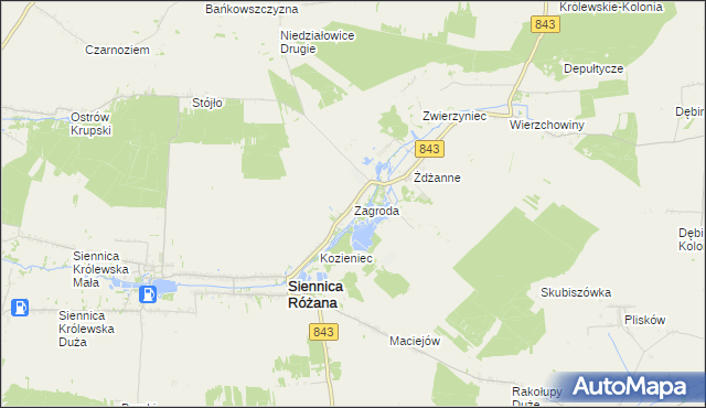mapa Zagroda gmina Siennica Różana, Zagroda gmina Siennica Różana na mapie Targeo