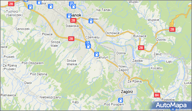 mapa Zahutyń, Zahutyń na mapie Targeo