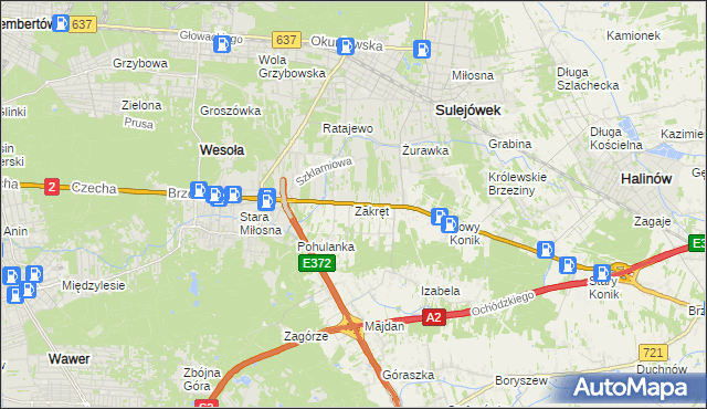 mapa Zakręt gmina Wiązowna, Zakręt gmina Wiązowna na mapie Targeo