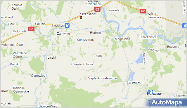 mapa Zaleś gmina Korczew, Zaleś gmina Korczew na mapie Targeo