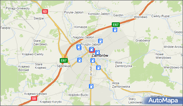 mapa Zambrów, Zambrów na mapie Targeo