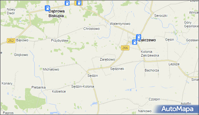 mapa Zarębowo gmina Zakrzewo, Zarębowo gmina Zakrzewo na mapie Targeo