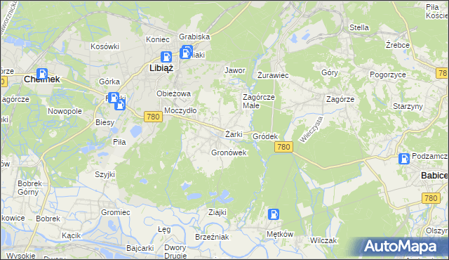 mapa Żarki gmina Libiąż, Żarki gmina Libiąż na mapie Targeo