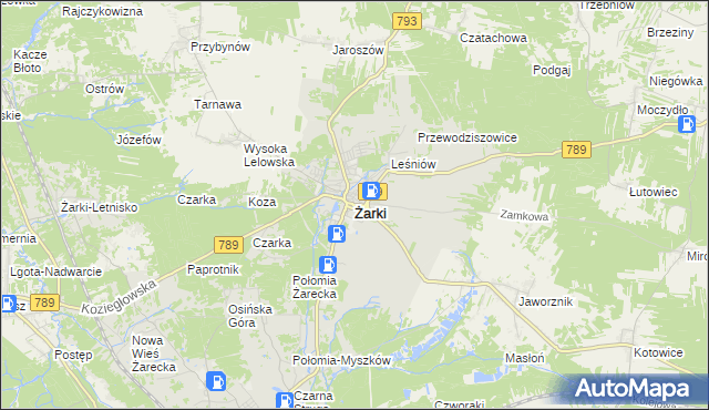 mapa Żarki powiat myszkowski, Żarki powiat myszkowski na mapie Targeo