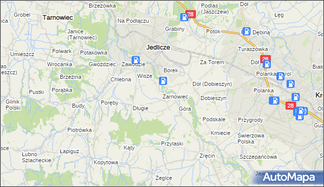 mapa Żarnowiec gmina Jedlicze, Żarnowiec gmina Jedlicze na mapie Targeo