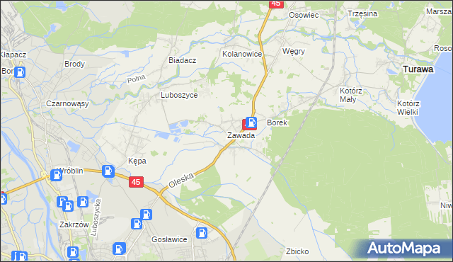 mapa Zawada gmina Turawa, Zawada gmina Turawa na mapie Targeo