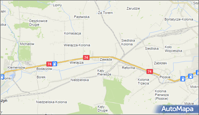 mapa Zawada gmina Zamość, Zawada gmina Zamość na mapie Targeo