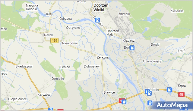 mapa Żelazna gmina Dąbrowa, Żelazna gmina Dąbrowa na mapie Targeo