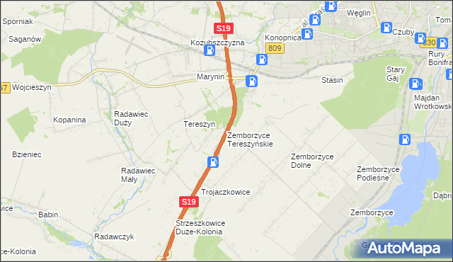 mapa Zemborzyce Tereszyńskie, Zemborzyce Tereszyńskie na mapie Targeo