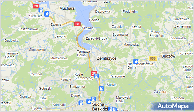 mapa Zembrzyce, Zembrzyce na mapie Targeo