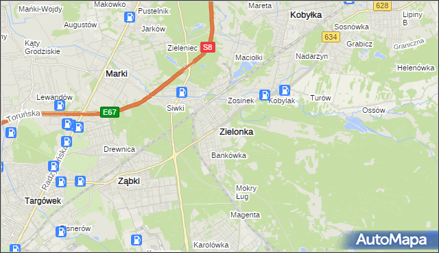 mapa Zielonka powiat wołomiński, Zielonka powiat wołomiński na mapie Targeo
