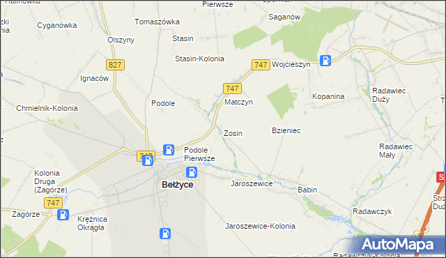 mapa Zosin gmina Bełżyce, Zosin gmina Bełżyce na mapie Targeo