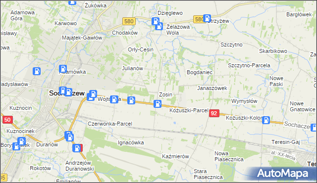 mapa Zosin gmina Sochaczew, Zosin gmina Sochaczew na mapie Targeo