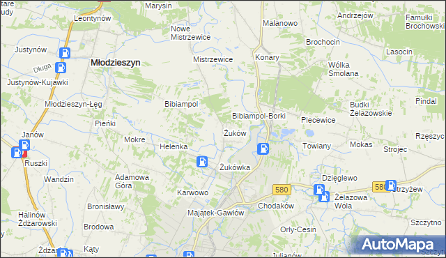 mapa Żuków gmina Sochaczew, Żuków gmina Sochaczew na mapie Targeo